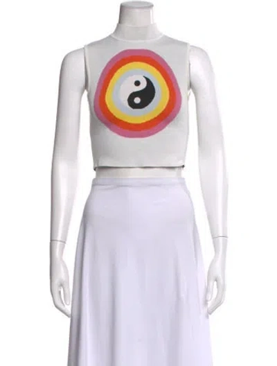 Pre-owned Staud Graphic Print Mock Neck Crop Top In Neutral