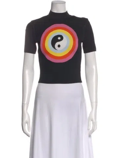 Pre-owned Staud Graphic Print Mock Neck Top In Black