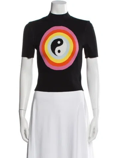 Pre-owned Staud Graphic Print Mock Neck Top In Black