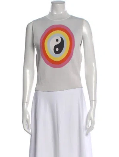 Pre-owned Staud Graphic Print Mock Neck Top In White
