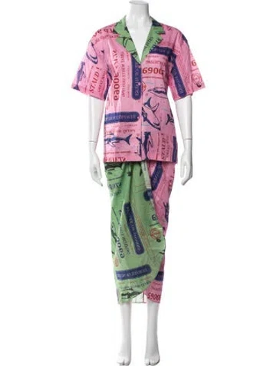 Pre-owned Staud Graphic Print Skirt Set W/ Tags In Green