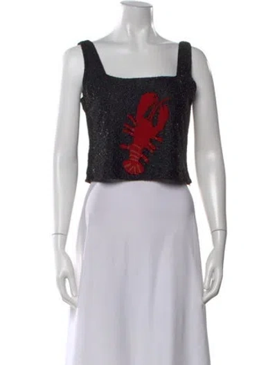 Pre-owned Staud Graphic Print Square Neckline Crop Top In Black