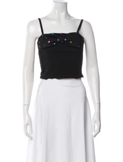 Pre-owned Staud Graphic Print Square Neckline Crop Top In Black