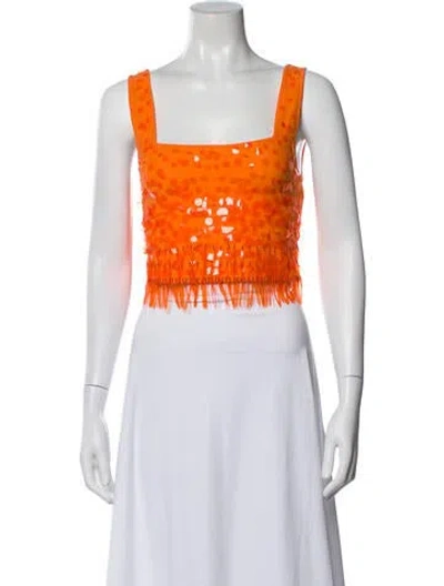 Pre-owned Staud Graphic Print Square Neckline Crop Top In Orange