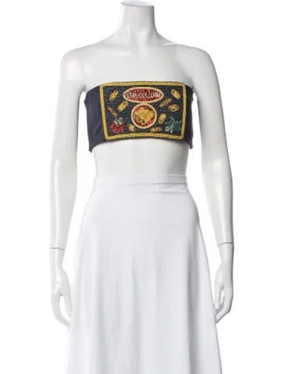 Pre-owned Staud Graphic Print Strapless Crop Top In Metallic/silver