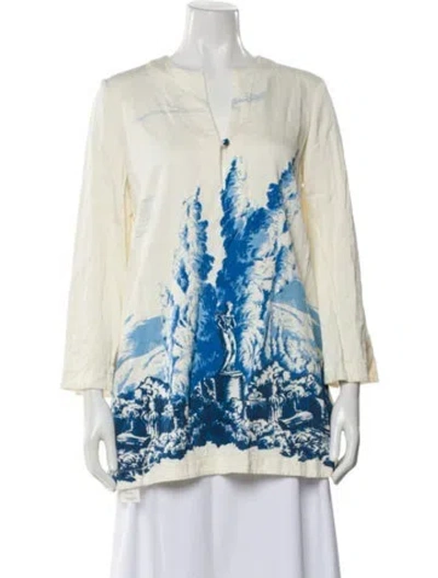 Pre-owned Staud Graphic Print V-neck Blouse In Neutral