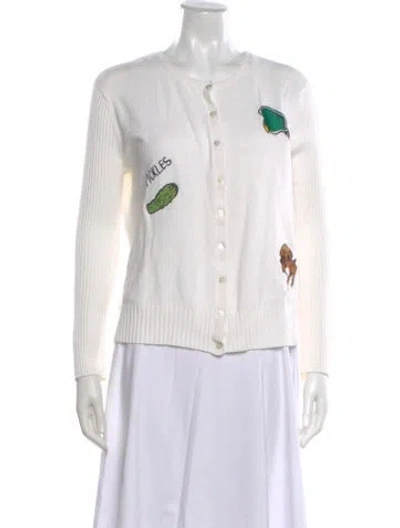Pre-owned Staud Graphic Print V-neck Sweater In White