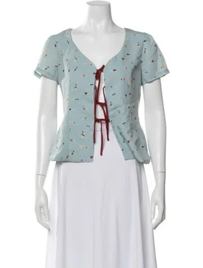 Pre-owned Staud Graphic Print V-neck Top In Multi