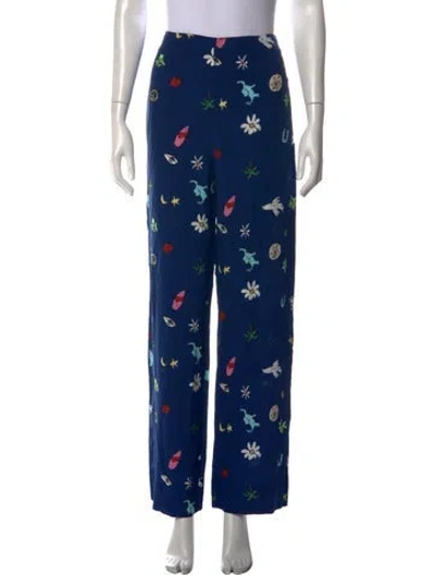 Pre-owned Staud Graphic Print Wide Leg Pants In Blue