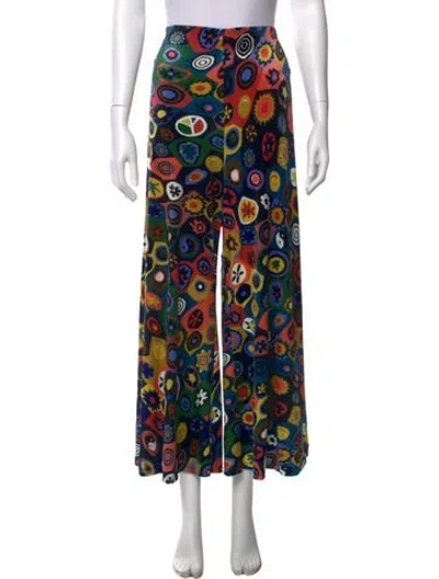 Pre-owned Staud Graphic Print Wide Leg Pants In Blue