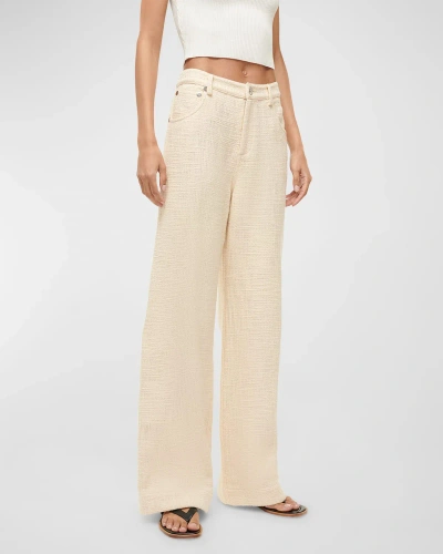 Staud Greyson Wide-leg Cotton Tweed Trousers In Ivory