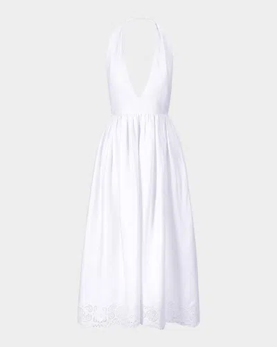 Staud Grazia Linen Halter Midi Dress In White