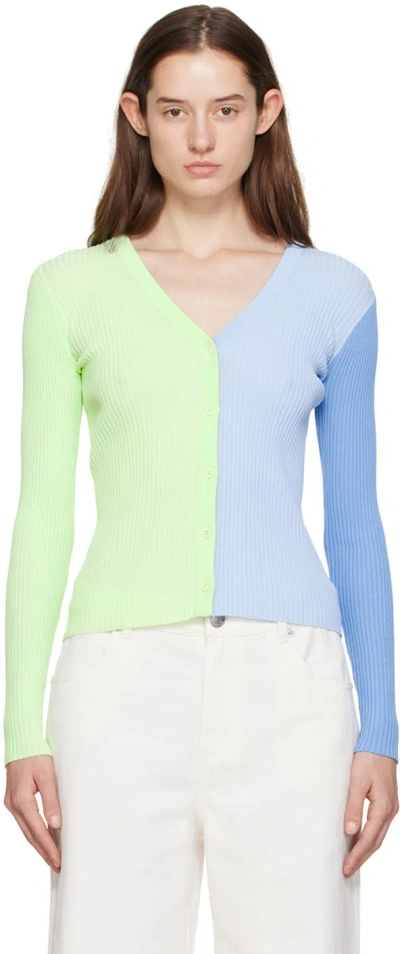 Staud Green & Blue Cargo Cardigan In Matcha Sherbet Mtst