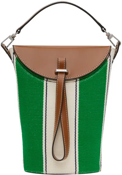 Staud Green & White Phoebe Convertible Bucket Bag In Bgs Bungalow Stripe
