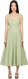 Staud Wells Pleated Cotton-blend Poplin Midi Dress In Pajd Pale Jade