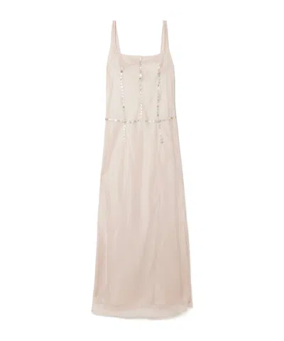 Staud Greta Button-embellished Silk-organza Maxi Dress In Neutral