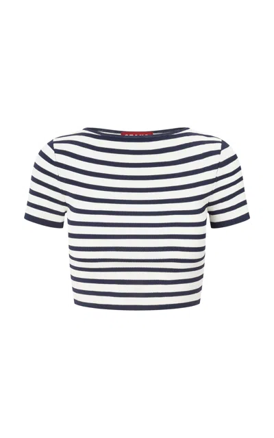 Staud Guard Striped Knit Crop Top In Navy