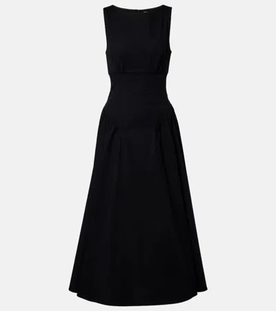 Staud Gwen Cotton Midi Dress In Black
