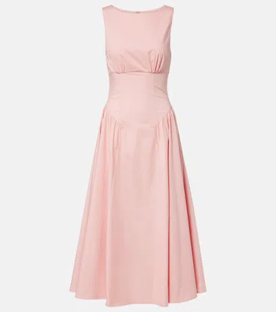 Staud Gwen Cotton Poplin Midi Dress In Pink