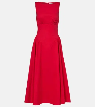 Staud Gwen Cotton Poplin Midi Dress In Red
