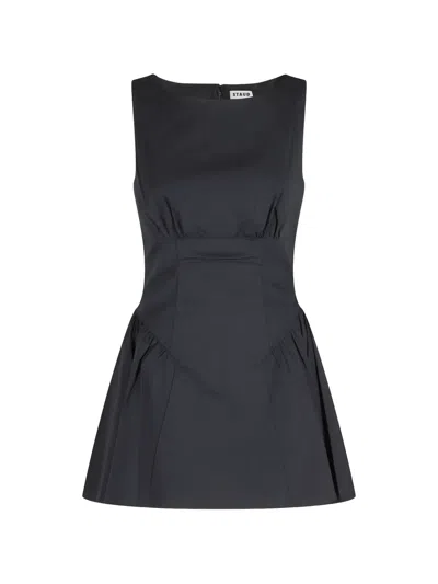 Staud Gwen Paneled Cotton-blend Poplin Mini Dress In Black