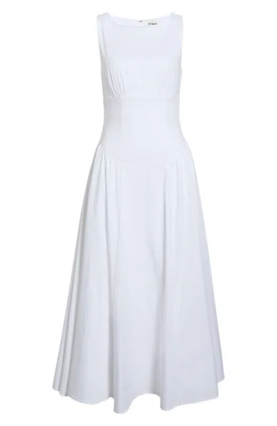 Staud Gwen Shaped Waist Stretch Cotton Dress In White