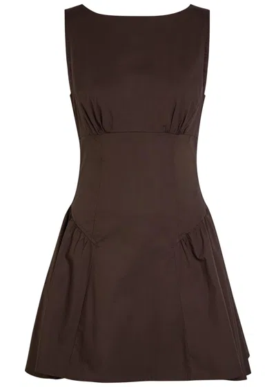 Staud Gwen Stretch-cotton Poplin Mini Dress In Dark Brown