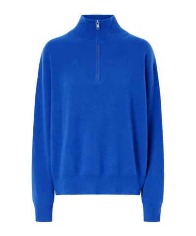 Staud Half-zip Stand-collar Knit Sweater In Blue