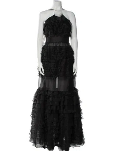 Pre-owned Staud Halterneck Long Dress In Black