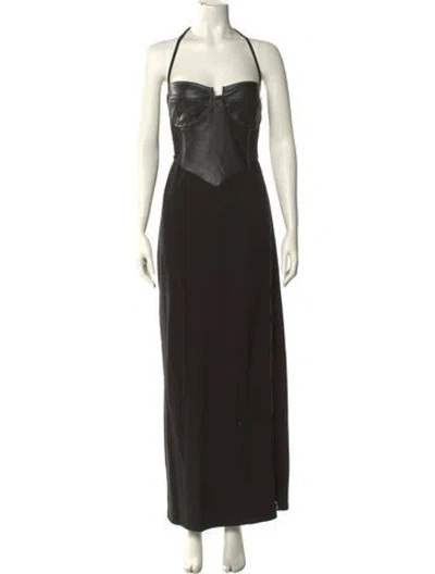 Pre-owned Staud Halterneck Long Dress In Black