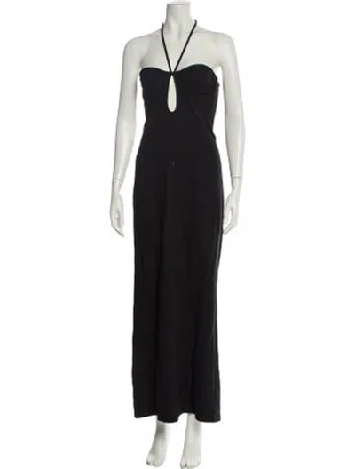 Pre-owned Staud Halterneck Long Dress In Black