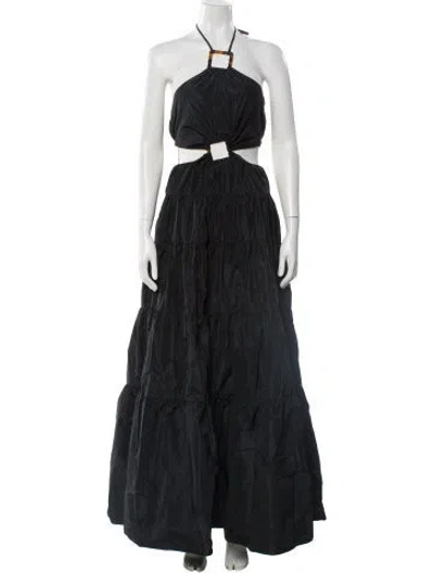 Pre-owned Staud Halterneck Long Dress In Black