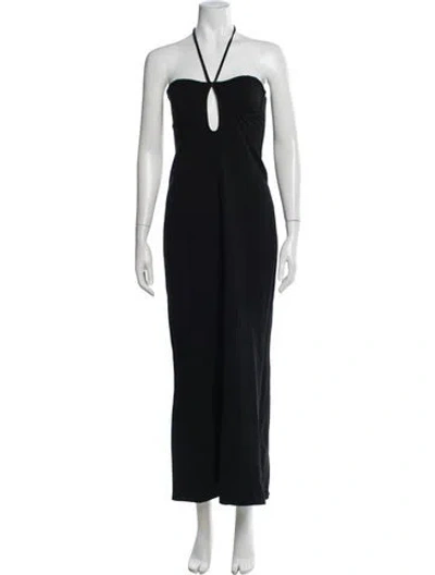 Pre-owned Staud Halterneck Long Dress In Black