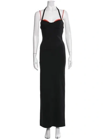 Pre-owned Staud Halterneck Long Dress In Black