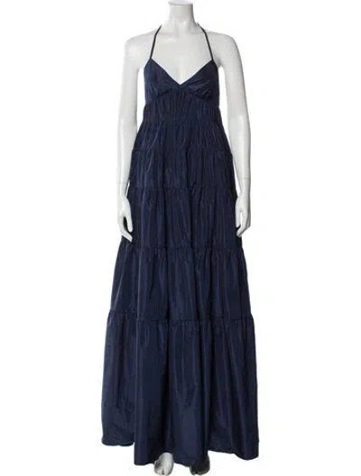 Pre-owned Staud Halterneck Long Dress In Blue