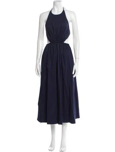 Pre-owned Staud Halterneck Long Dress In Blue