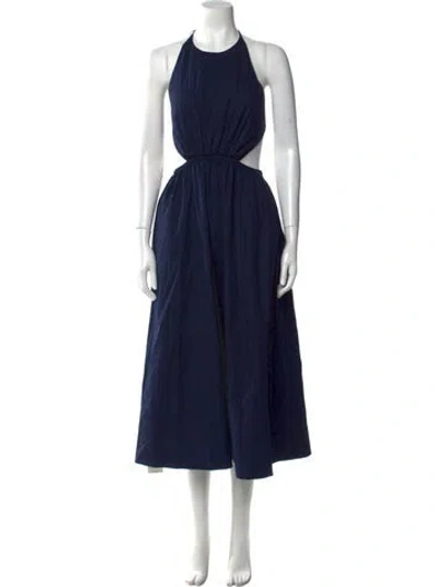 Pre-owned Staud Halterneck Long Dress In Blue