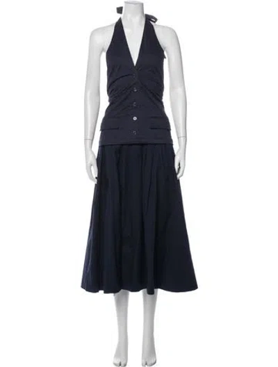 Pre-owned Staud Halterneck Long Dress In Blue