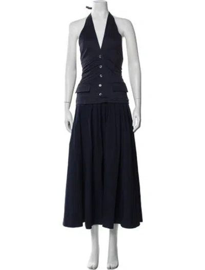Pre-owned Staud Halterneck Long Dress In Blue