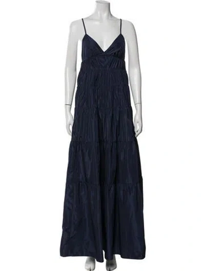 Pre-owned Staud Halterneck Long Dress In Blue