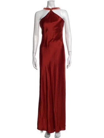 Pre-owned Staud Halterneck Long Dress In Brown
