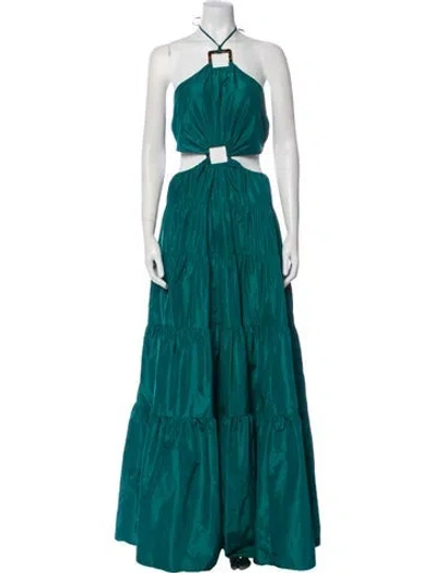 Pre-owned Staud Halterneck Long Dress In Green