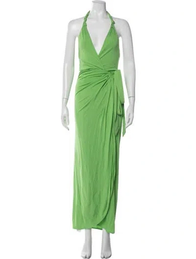 Pre-owned Staud Halterneck Long Dress In Green