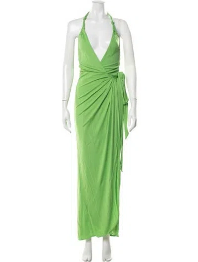 Pre-owned Staud Halterneck Long Dress In Green