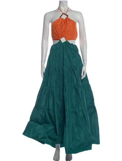 Pre-owned Staud Halterneck Long Dress In Green