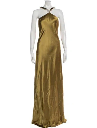 Pre-owned Staud Halterneck Long Dress In Green