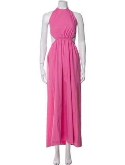 Pre-owned Staud Halterneck Long Dress In Pink