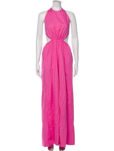 Pre-owned Staud Halterneck Long Dress In Pink