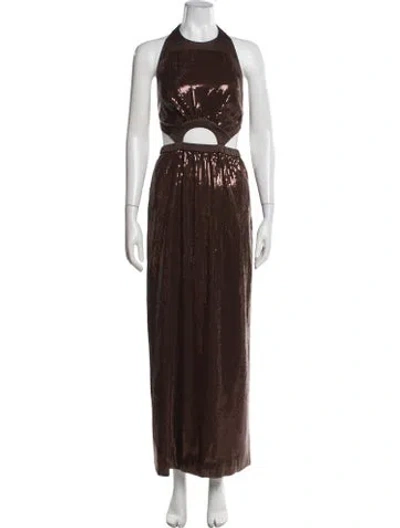 Pre-owned Staud Halterneck Long Dress W/ Tags In Brown