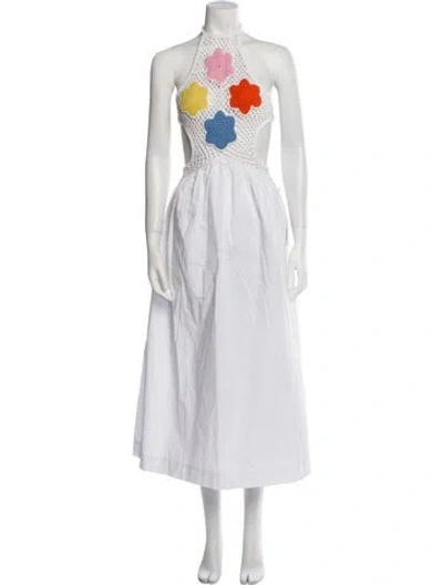 Pre-owned Staud Halterneck Long Dress In White